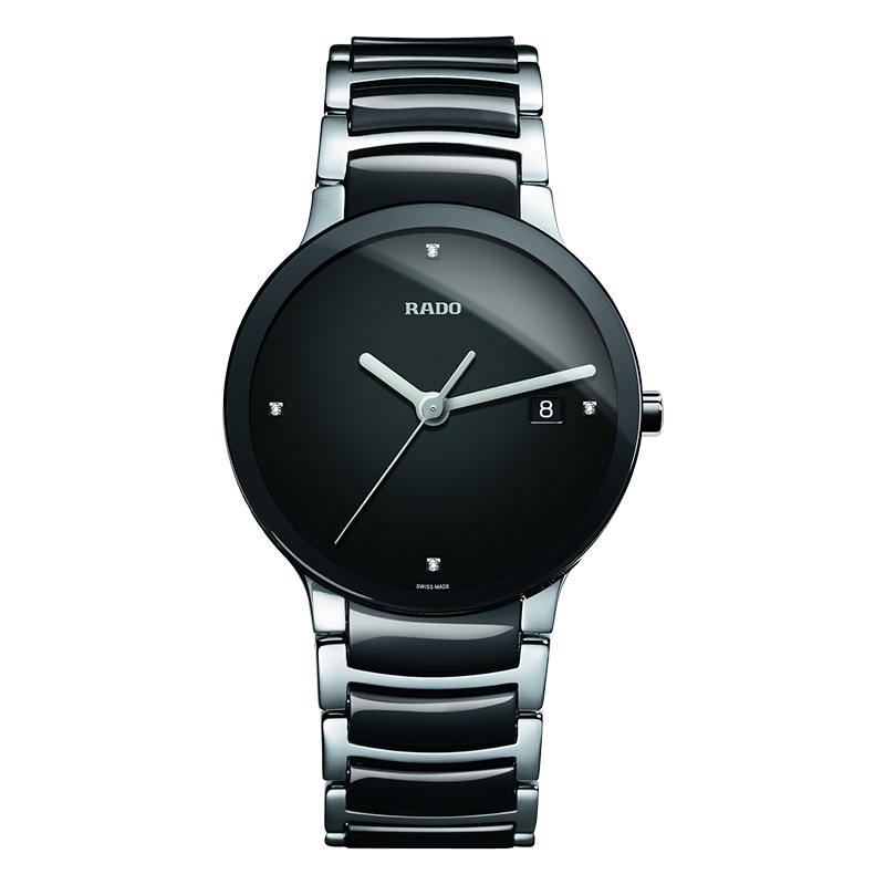 雷达(RADO)瑞士手表 晶萃系列时尚商务休闲款 石英男表 38mm黑盘镶钻陶瓷表带 R30934712