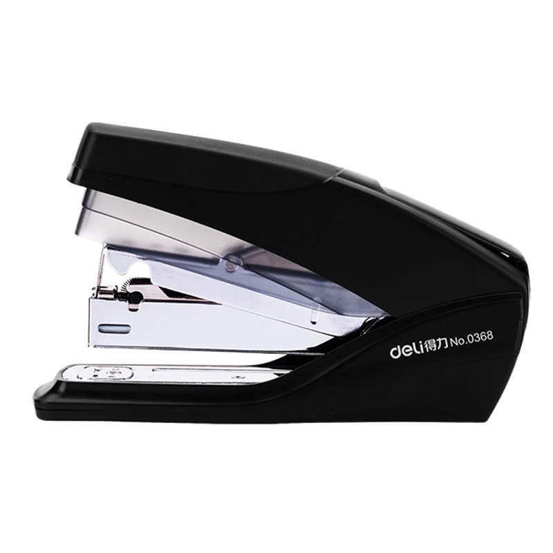 得力deli0368省力订书机黑色订书器办公装订机订书机单指轻松装订20张 适12#订书针办公文具用品