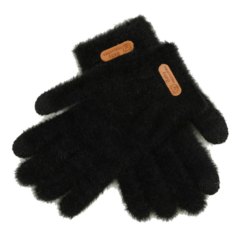 加厚毛绒手套女士冬季保暖触屏针织毛线加绒韩版可爱连指户外分指