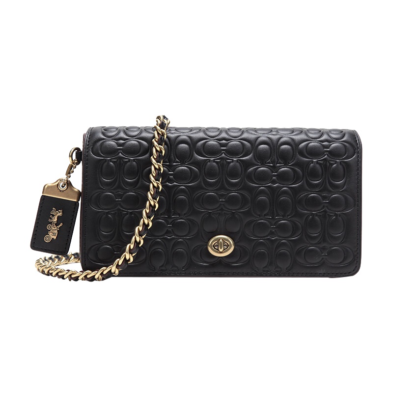 COACH 蔻驰 奢侈品 女士专柜款黑色皮革单肩斜挎链条包 28631 OLBLK