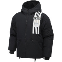 阿迪达斯三叶草女服羽绒服三条纹保暖连帽休闲运动服GL6411