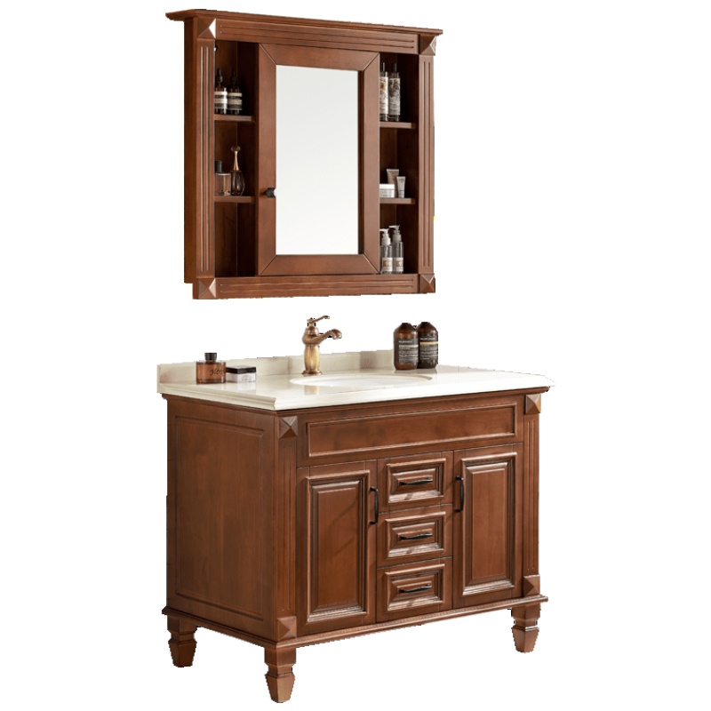 美式橡木浴室柜组合柜洗脸盆柜洗漱台盆落地实木卫生间安心抵