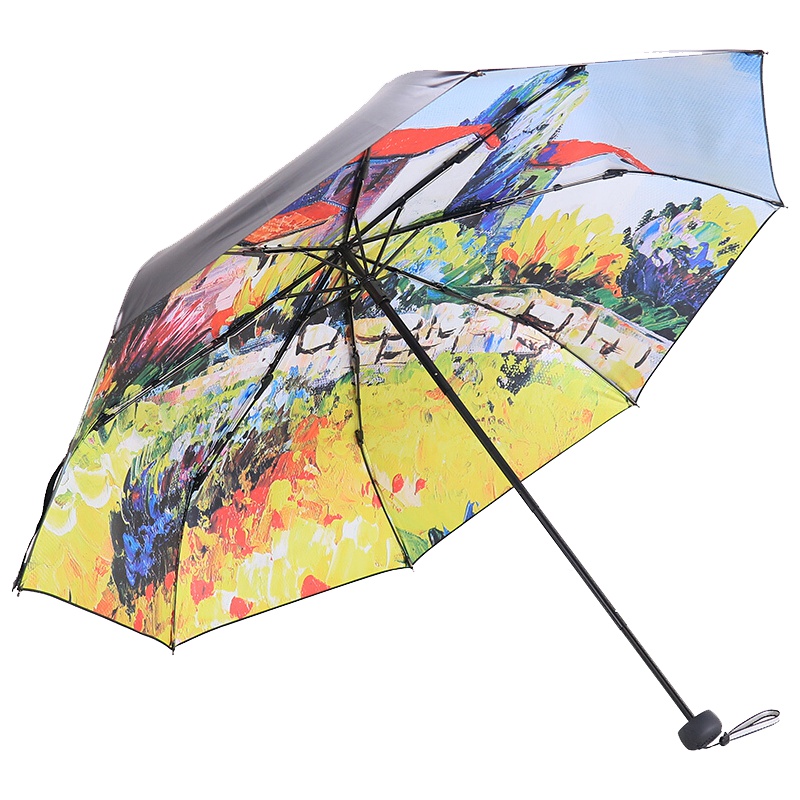 天堂伞 全遮光黑胶转印油画三折晴雨伞太阳伞 L31848ELCJ