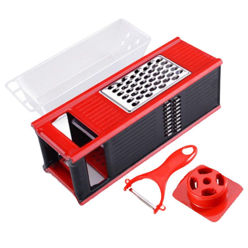 怡然五合一刨丝器切丝多功能切菜器厨房四面方刨切菜器 敬平 升级款红色四面(削皮刀护手器储削皮器/切丝器