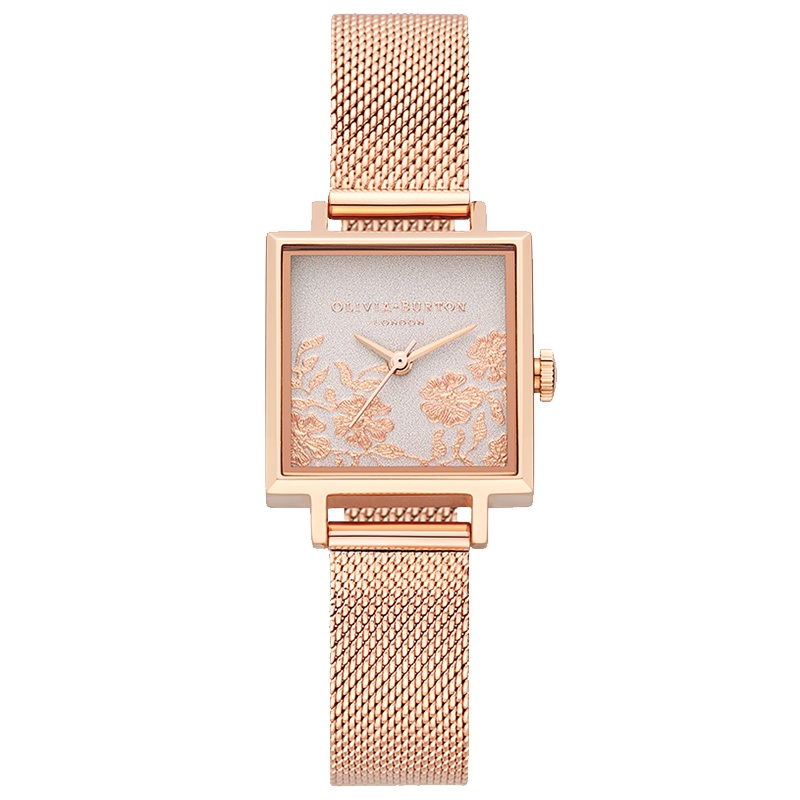 OLIVIABURTON腕表 石英表 女 小众方形独特蕾丝编织带清新女表OB16MV78 雅致玫瑰金