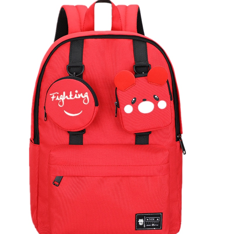 山奇品一高中大学生韩版创意双肩包 个性初中少女书包 纯色小口袋旅行背包