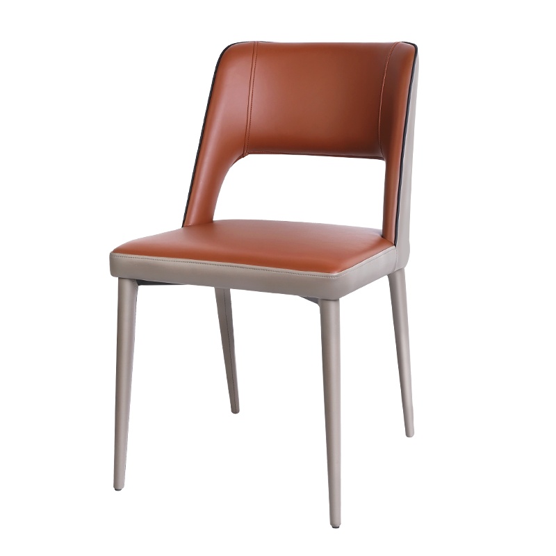 和顿餐椅家用 现代简约轻奢皮质餐椅子 北欧意式风格餐厅餐桌椅 酒店大堂休闲镂空凳子 双色拼接宾利展厅酒吧洽谈凳子513