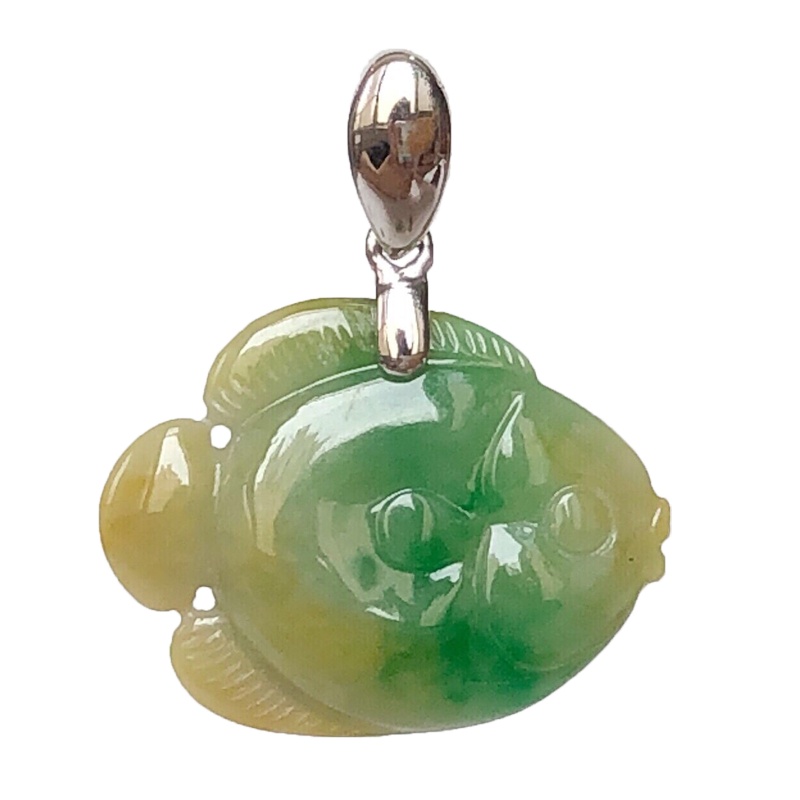 缘源珠宝 年年有余 翡翠吊坠18K金镶嵌 糯种翡翠金鱼吊坠 女款 自戴送人礼物 不含链