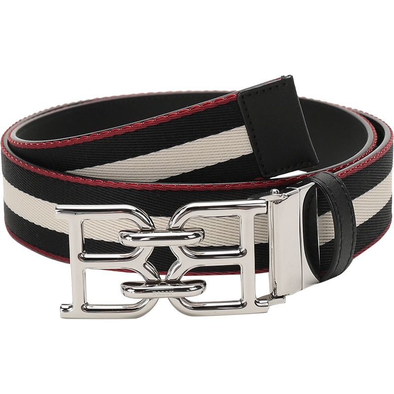BALLY 巴利 男士 织物配皮板扣式双面皮带腰带 B CHAIN 35 M T