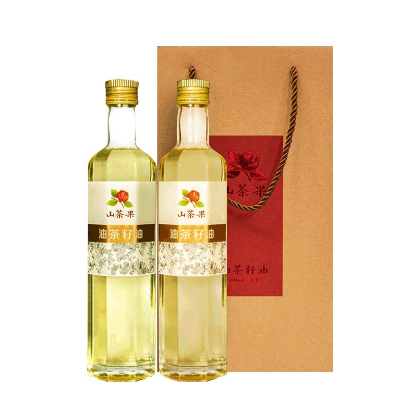 山茶果有机山茶油油茶籽油 一级物理压榨不勾兑食用油营养月子油孕妇纯正茶油玻璃瓶装500ml*2礼盒装