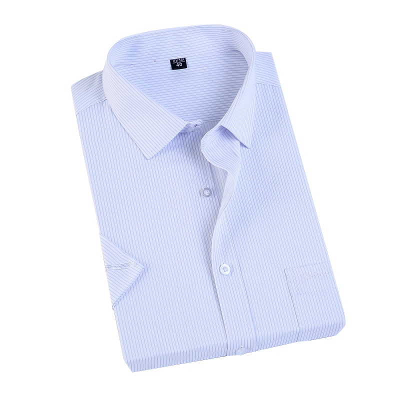 罗曼阿玛尼男士短袖上衣官方旗舰店2021夏季新品衬衫短袖纯棉中年大码寸衫商务休闲条纹半袖衬衣