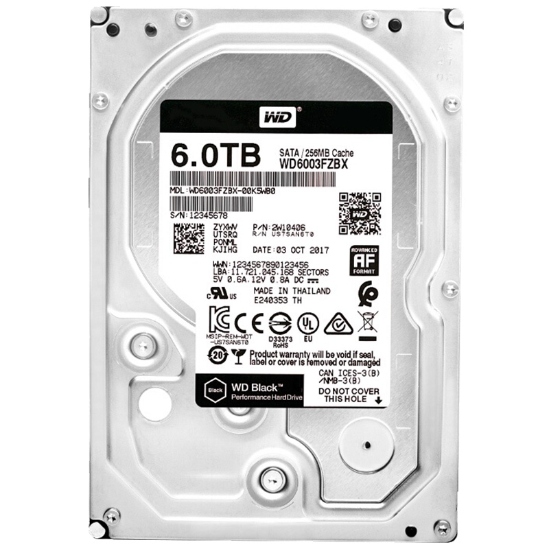 西部数据(WD)黑盘6T SATA6Gb/s 7200转台式机械硬盘吃鸡游戏硬盘(WD6003FZBX)