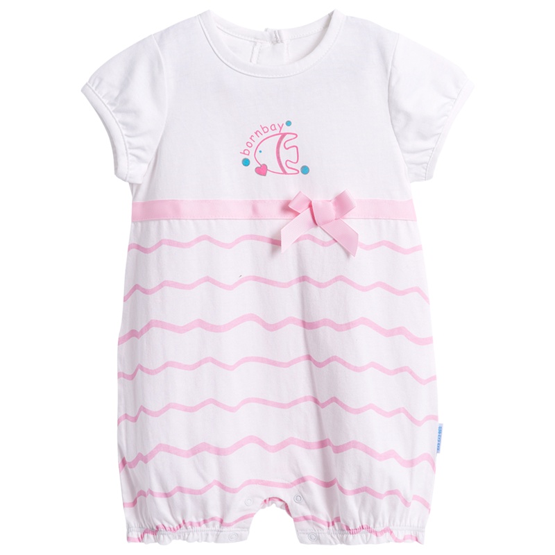 贝贝怡婴儿连体衣夏季短袖透气新生儿哈衣女宝宝哈衣爬服172L100