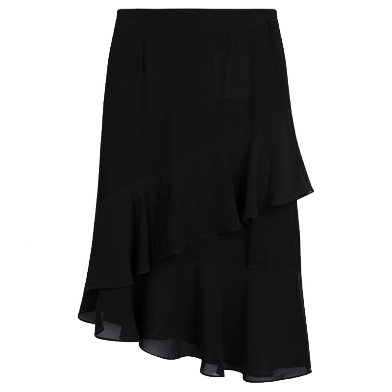 【专柜同款】拉夏贝尔花边裙子女2020新款夏季高腰黑色雪纺荷叶边半身裙不规则时尚长裙30082632