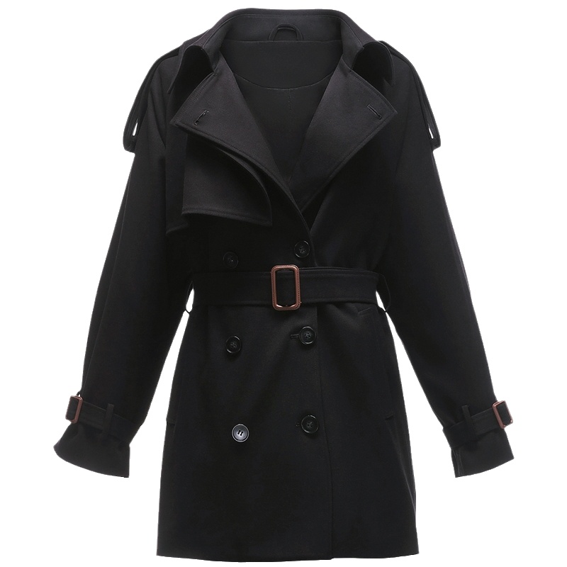 爱号中长款风衣女2021年春秋新款韩版收腰小个子英伦风双排扣外套潮