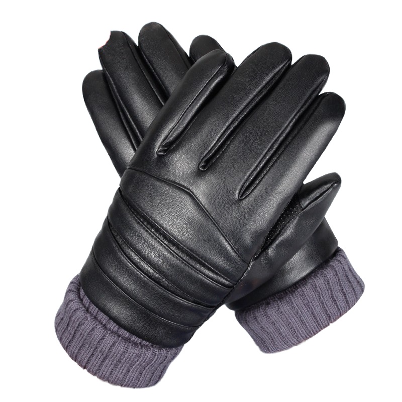 南极人手套男冬季户外骑行摩托车防风防泼水加绒加厚骑车保暖触屏男士棉皮手套 N18M657 罗口开口笑黑色 均码