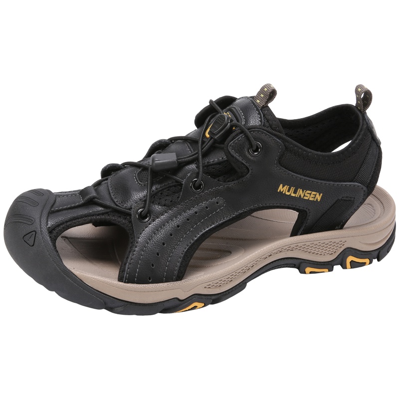 木林森凉鞋男夏季新款真皮包头舒适防滑厚底运动户外男士沙滩鞋子