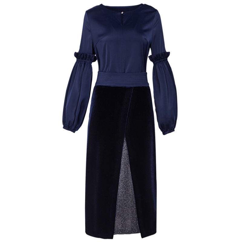 晚白2019新品时尚套装裙职业纯色圆领上衣高腰半身裙两件套女