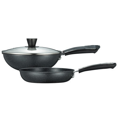 BRKGermany德国厨具慕尼黑不粘锅套锅炒锅30cm&煎锅24cm双面麦饭石不粘锅具套装仿荷叶精铁锅平底锅燃气灶专用