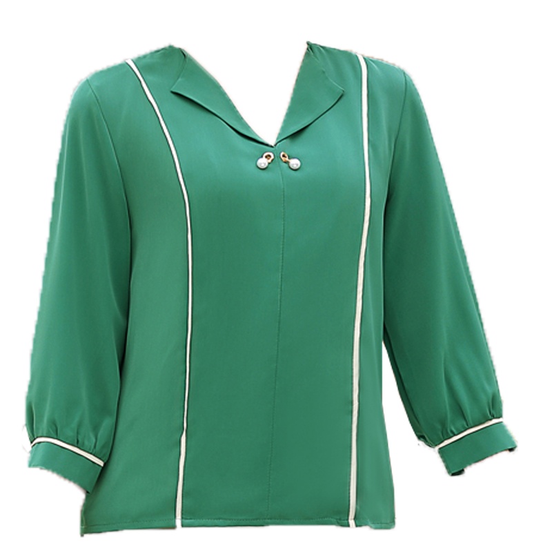 蓝旗(BLUEG)春装新款时尚套头女士衬衫洋气妈妈装韩版V领上衣