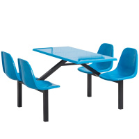 现代餐桌椅 餐桌椅组合 食堂不锈钢餐桌椅 四人位连体餐桌椅