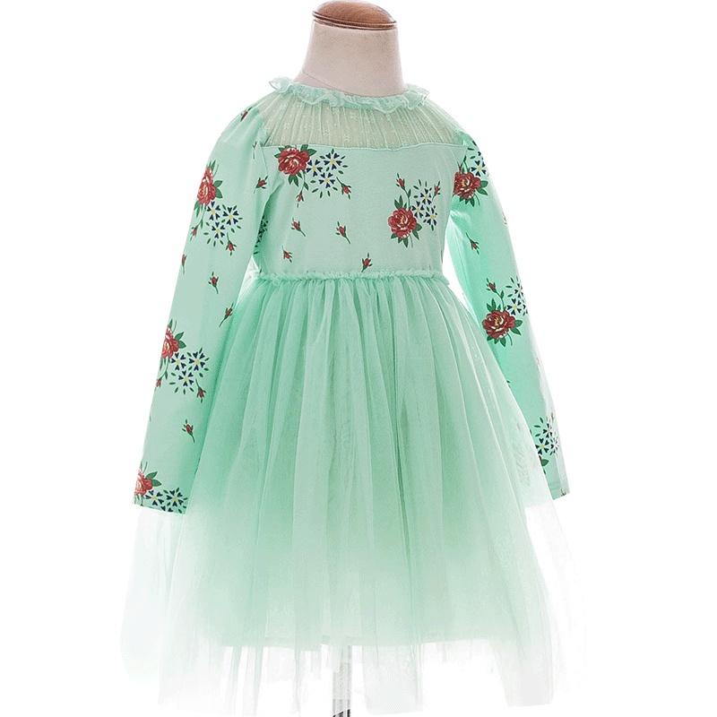 boatmouse船鼠童装女童连衣裙春装洋气韩版印花纱裙儿童裙子小女孩公主裙