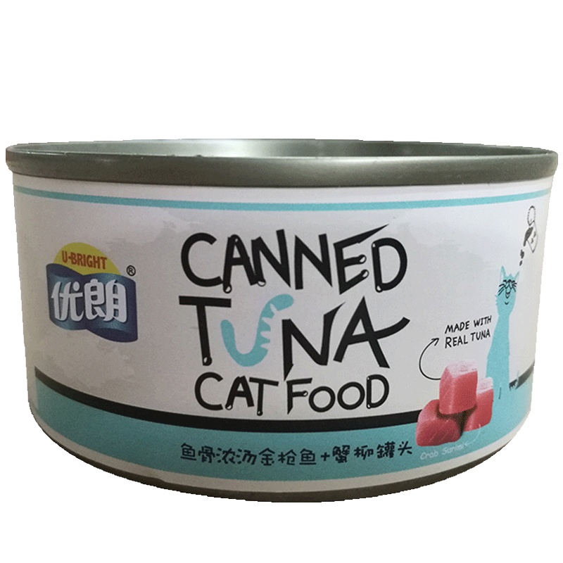 优朗(U-BRIGHT)宠物猫用鱼骨浓汤金枪鱼及吻仔鱼猫罐头170g