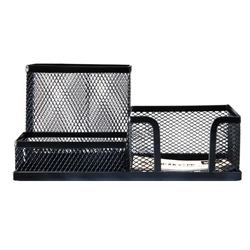 得力 (deli) 9175 金属网纹笔筒 多功能办公座 黑色 单个装