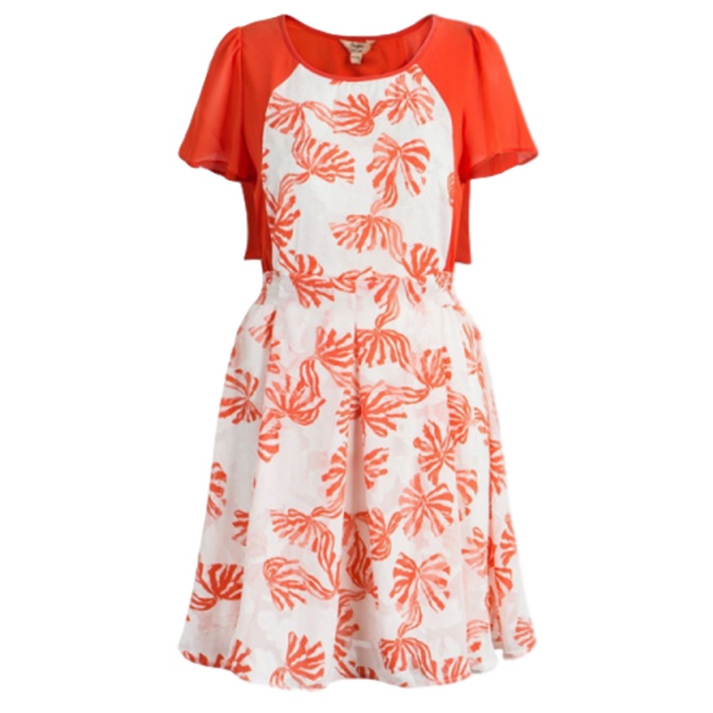 【福利款】拉夏贝尔橘红收腰雪纺连衣裙