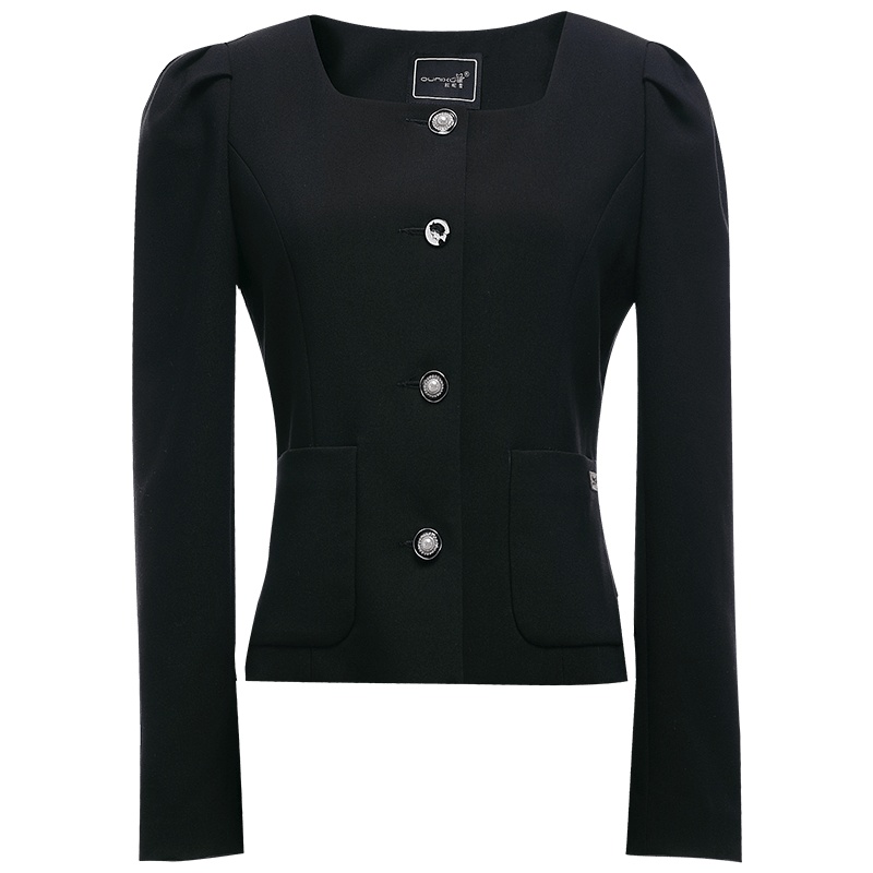 欧昵雪方领长袖收腰西装短款外套女时尚修身显瘦西服