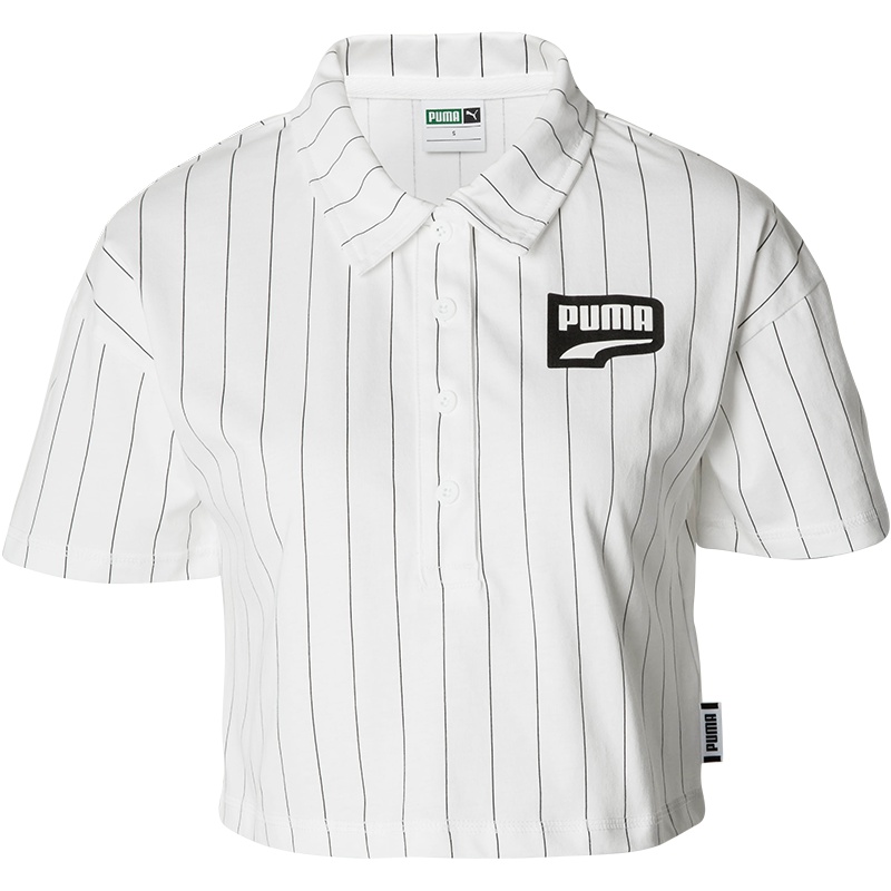 PUMA彪马 2019新款 女子短款运动休闲透气短袖上衣 条纹翻领POLO衫 579228