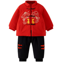 童泰(TONGTAI)2020年秋冬5-24月婴幼儿男女宝宝立领棉衣套装对开加厚新年装 儿童套装