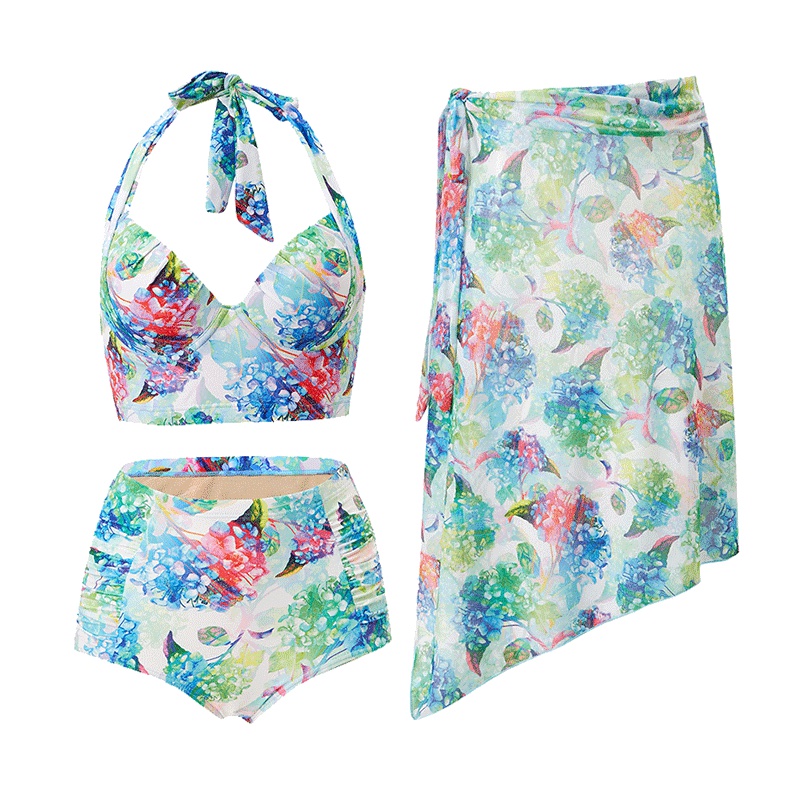 泳衣女三件套比基尼小胸聚拢大胸性感韩国温泉ins风沙滩2019新款带披纱