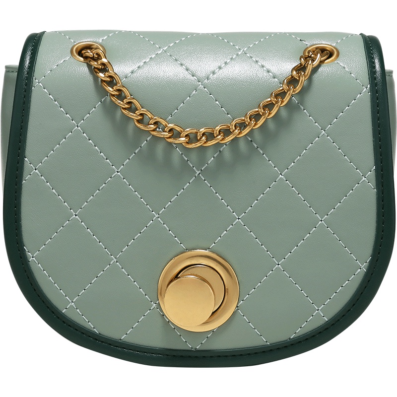 2019韩版潮新款绿色包包女简约百搭马鞍包单肩链条包ins斜挎女包