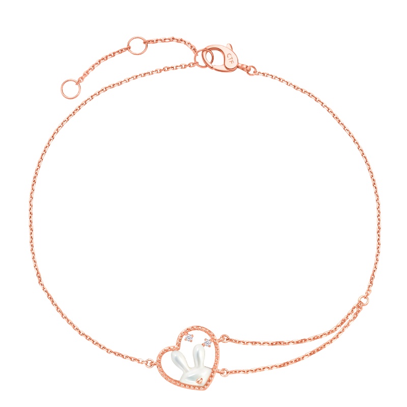 新款 周大福情人节love u兔18K玫瑰金钻石手链精选T78673