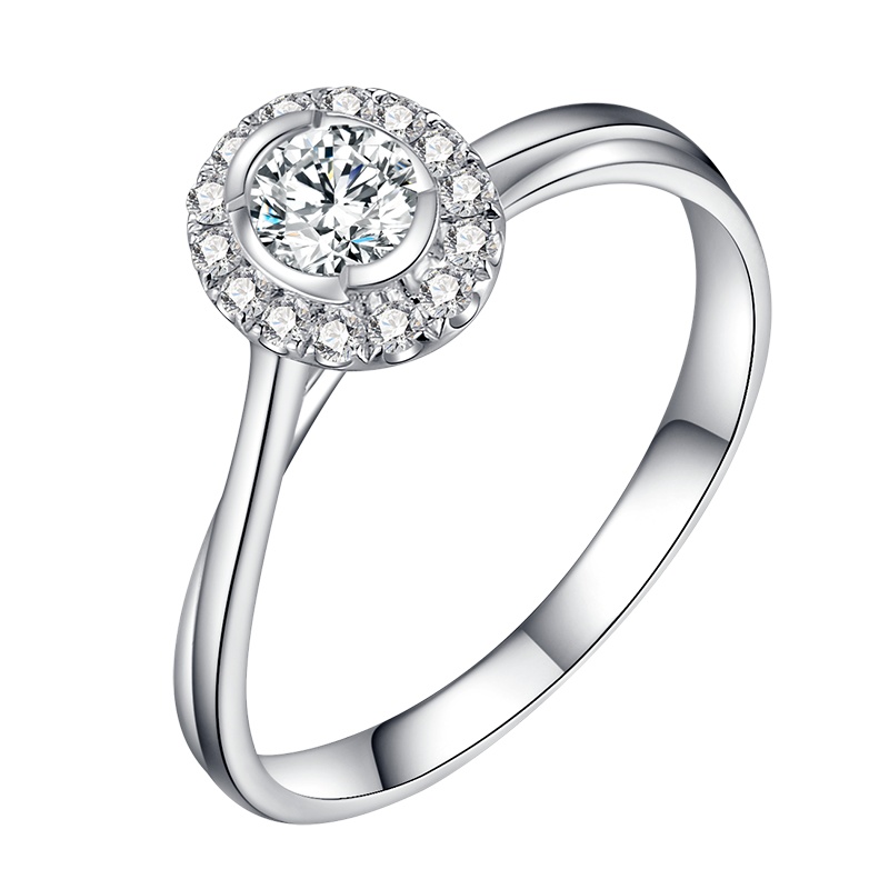 金至福 钻石戒指女钻戒群镶显钻时尚一克拉效果订婚求婚定制刻字 节日礼物送女友 挚爱