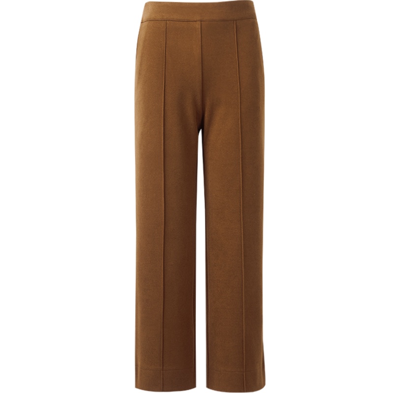 晚白2020冬季新品简约纯色松紧高腰百搭通勤毛呢裤阔腿裤休闲裤女