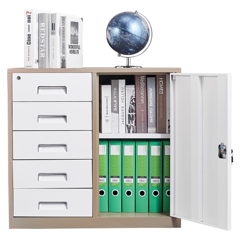 办公文件柜咖色钢制铁皮柜资料抽屉储物柜收纳小柜子带锁档案柜矮柜