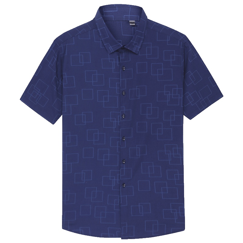 HODO红豆男装短袖衬衫商务旅行系列简约几何纹理小方领短袖衬衫男