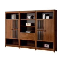 钜晟 新中式办公柜胡桃实木2.7米开放式对开门储物柜文件柜JS-GLZW-2710