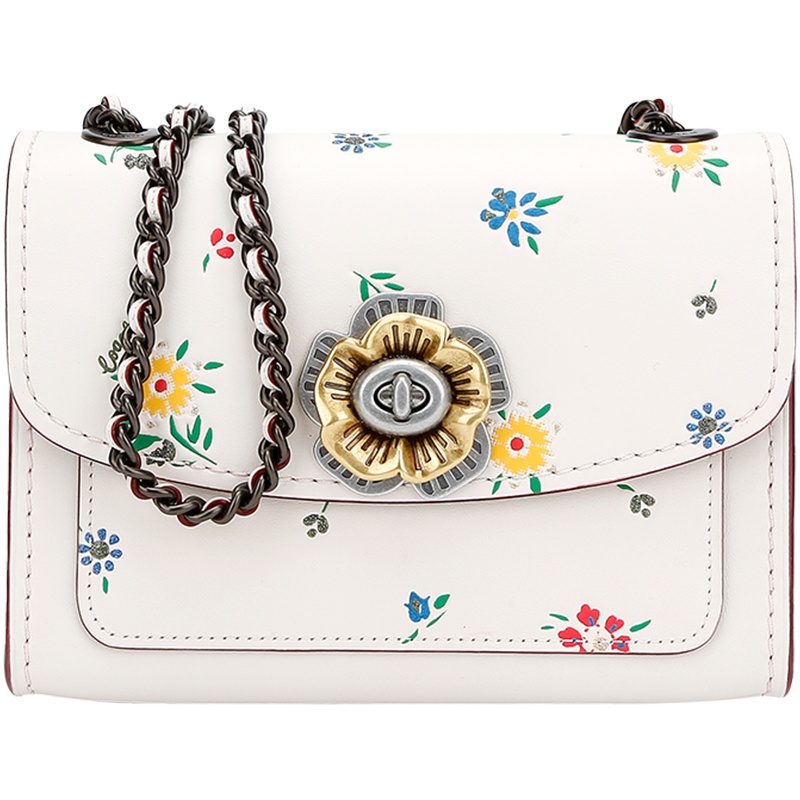 蔻驰 COACH 奢侈品 女士专柜款山茶花PARKER皮质单肩斜挎包白色印花 887 V5CHK