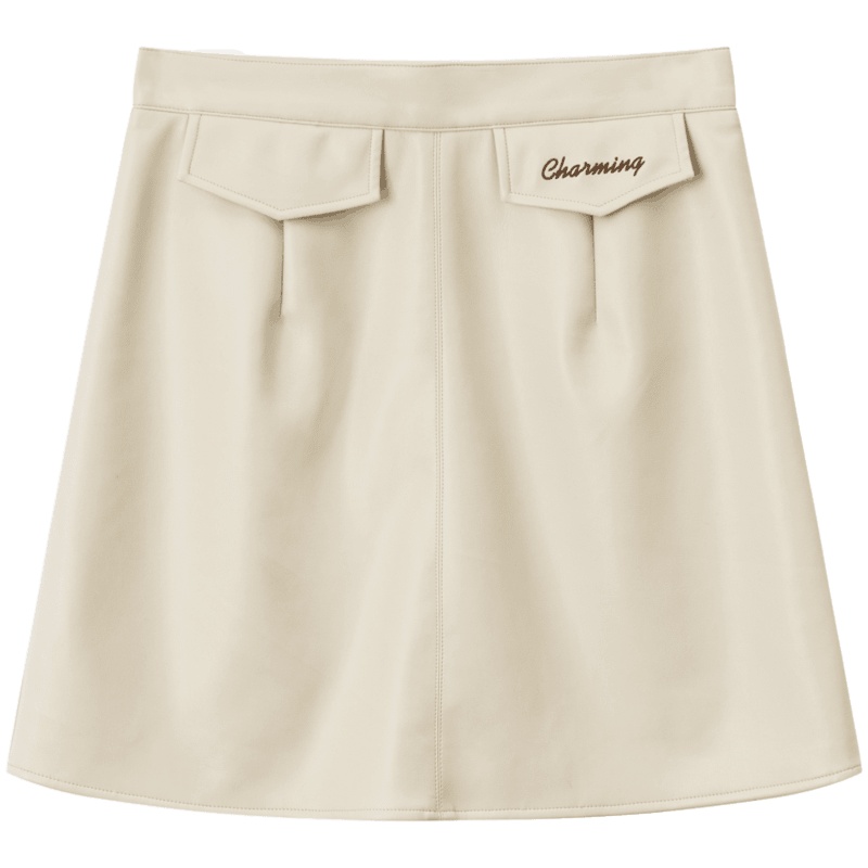 OtherMix高腰a字皮裙橙IP联名半身裙女2021年春新款pu显瘦短裙子