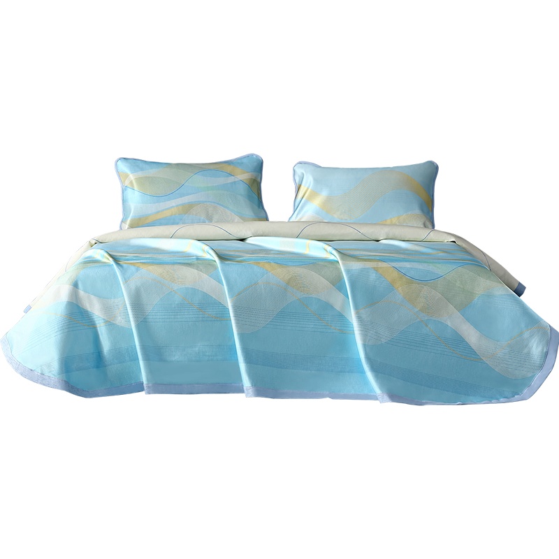 水星家纺波光潋滟负离子可水洗床单式冰丝席床上用品