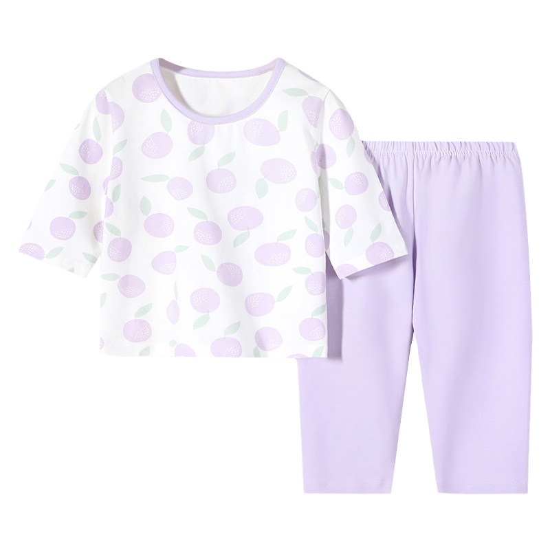 猫人女童睡衣儿童纯棉薄款家居服七分袖空调服套装宝宝透气衣服