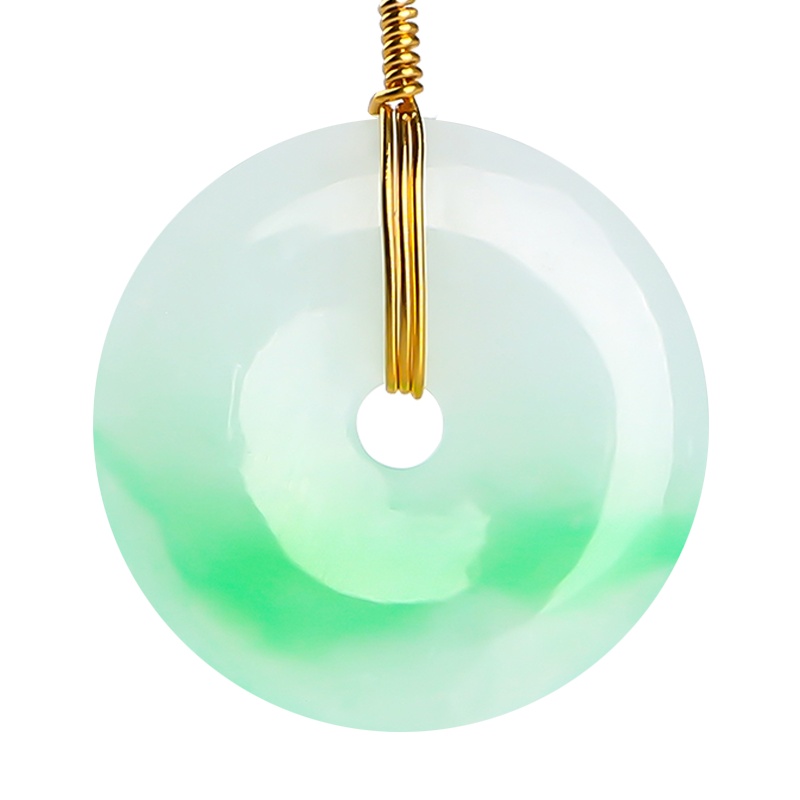 印象眸 18k金镶翡翠吊坠 翡翠飘花平安扣女款玉石吊坠 附送证书