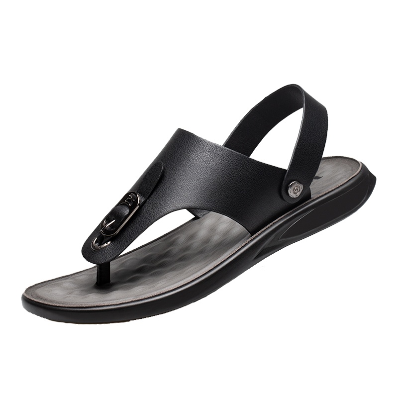 牧伦奴仕(MULUNUSHI)新款皮凉鞋男士人字拖夏季沙滩鞋凉鞋夹趾鞋两用凉拖鞋二层牛皮(除牛反绒)英伦男鞋黑56325