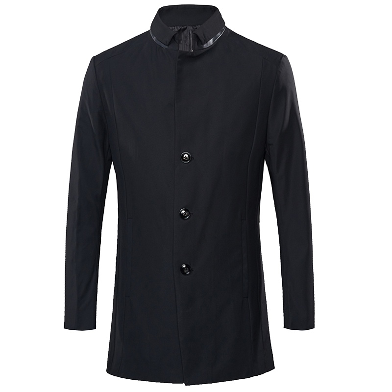 杉杉（FIRS）风衣男 简约立领纯色休闲中长款外套男