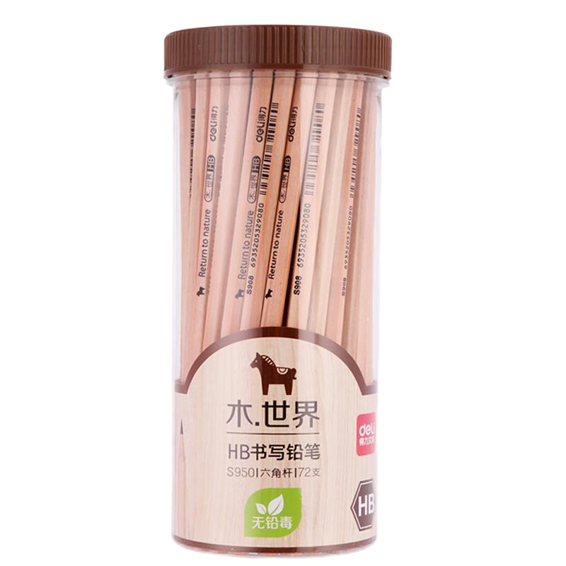 得力（deli）得力铅笔原木桶装三角六角铅笔HB小学生儿童铅笔2B素描写字笔