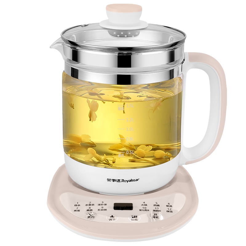荣事达养生壶电水壶煮茶器热水壶烧水壶电热水壶迷你玻璃煮茶壶1.5L YSH5017X蜜桃粉