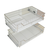 哩牧厨房拉篮橱柜304不锈钢柜内碗架实心加粗单层碗碟篮橱柜置物架碗篮调味拉篮碗碟架开门式抽屉式